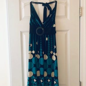 Retro teal and brown halter dress